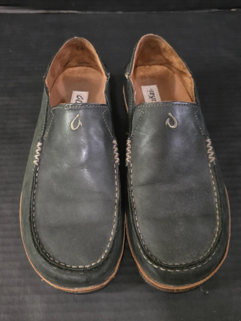 Olukai Mens Black & Toffee Moloa Leather Slip On Shoes 10128 Size 9
